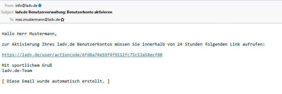 Email zur Bestätigung ihrer Emailadresse