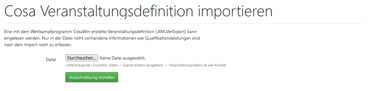 Ausschreibung durch Import der Cosa Veranstaltungsdefinition erstellen